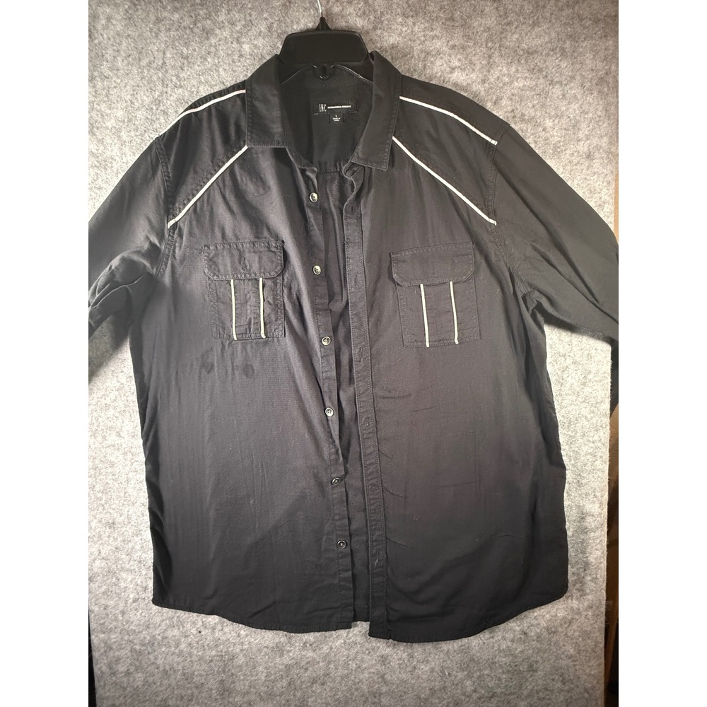INC International Concepts Mens Black Button Down Shirt Piping Detail Large